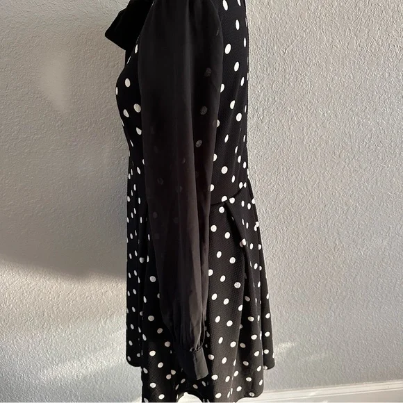 Smak Parlour Black Polka Dot Midi Dress with Sheer Sleeves – Size XL - Picture 4 of 9
